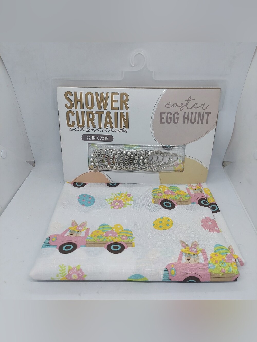 Shower Curtain 72"x72" Easter Egg Hunter With Metal Hooks Bath Rabbit Multicolor